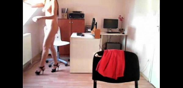  Babe strips and masturbates in office